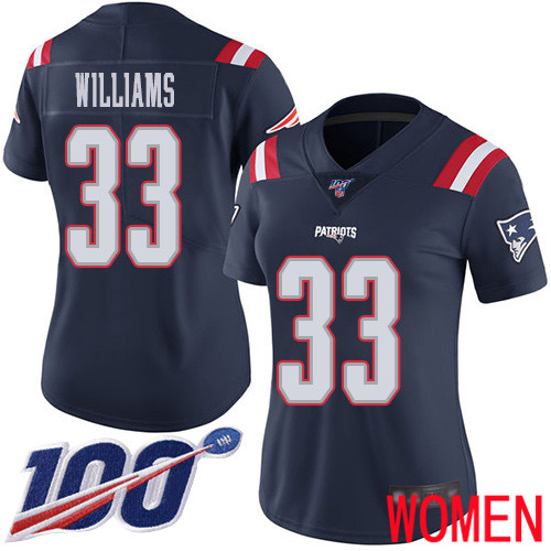 New England Patriots Football #33 100th Season Limited Navy Blue Women Joejuan Williams NFL Jersey->women nfl jersey->Women Jersey